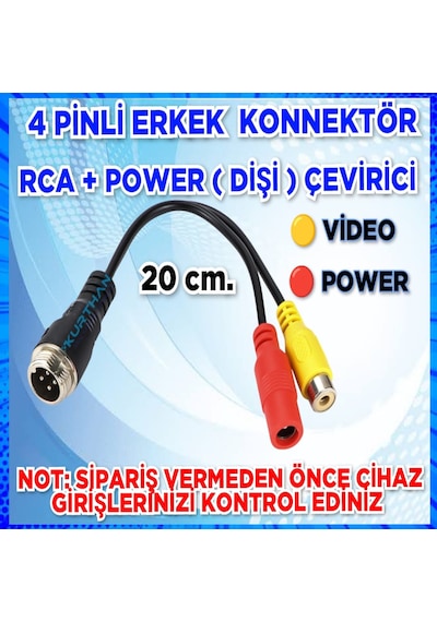 4 Pinli Erkek Konnektör Rca Dişi Dc Dişi Soket Dönüştürücü 20 Cm.