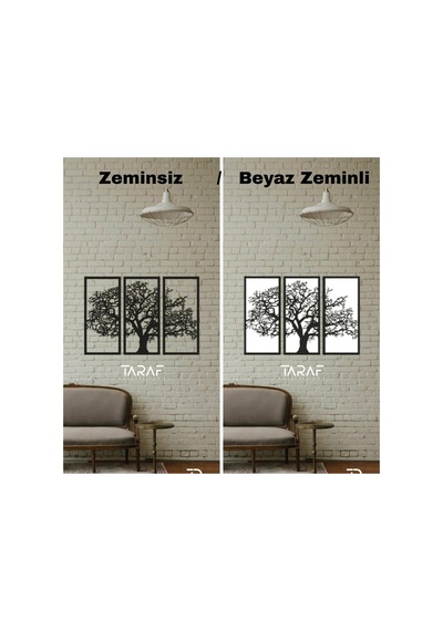3 Parça Ağaç Tablo Lazer Kesim Dekoratif Tablo 42x62 Siyah Beyaz