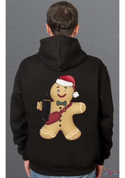 Bumeta Kurabiye Gingerbread Noel Yılbaşı Sweatshirt Unisex Kapüşonlu Hoodie Siyah
