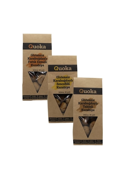 Quoka Glutensiz Rafine Şekersiz Tahinli + Zencefilli + Fıstık Ezmeli Kurabiye 3 x 80 G