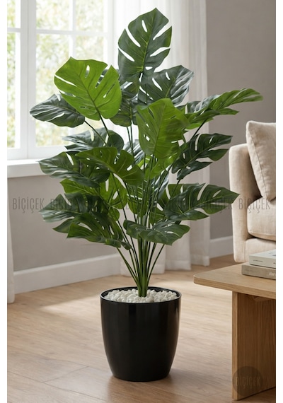 Biçiçek Yapay Monstera Deve Tabani 60 Cm Si̇yah Yakut Saksıda