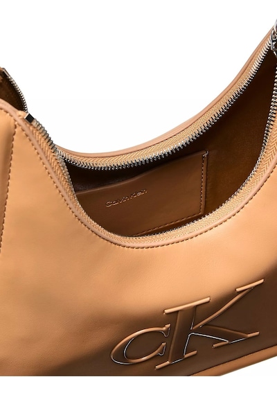 Calvin Klein Kadın Deri Kısa Kulp Fermuar Kapama Ck Logo Desenli Kahverengi1 Çanta-15789