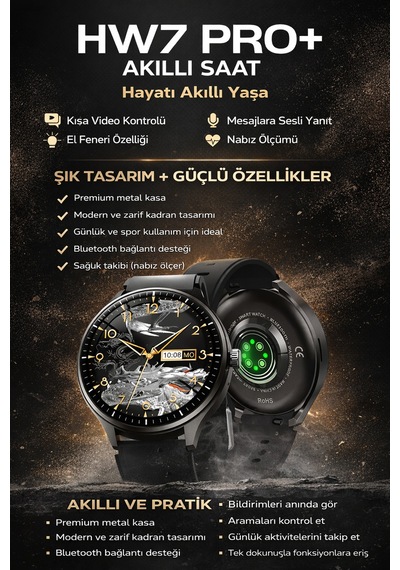 Hw7 Pro+ Akıllı Saat 1.46" Hd Ekran Bluetooth Arama Uzun Pil Ömrü Sesli Asistan Su Geçirmez Gri
