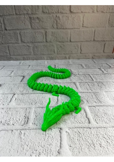 Yeşil Hareketli Ejderha Figürü Esnek Gövdeli Fantastik Dekor 60 Cm