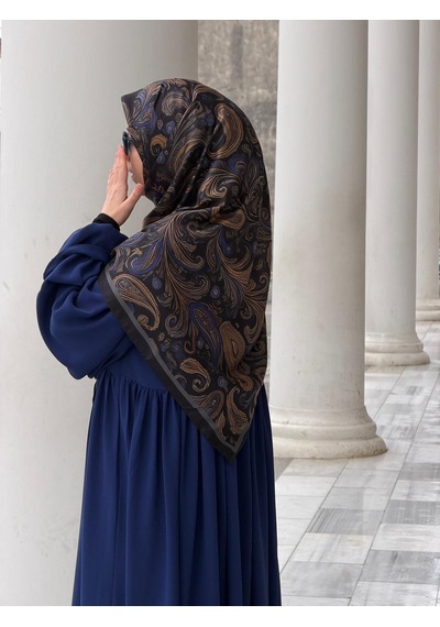 Qalortex Scarf Pamuklu Soft Açelya Desen Eşarp-morcivert Siyah Morcivent-siyah