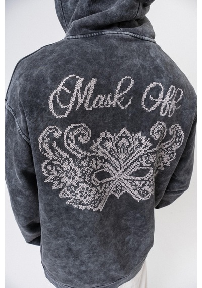 Respire Erkek Mask Off Baskılı Yıkamalı Kapüşonlu Oversize Hoodie Siyah