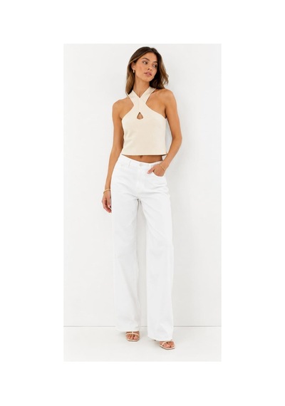 Onno Style Women Kolsuz Askılı Çapraz Yaka Triko Kadın Bluz Krem