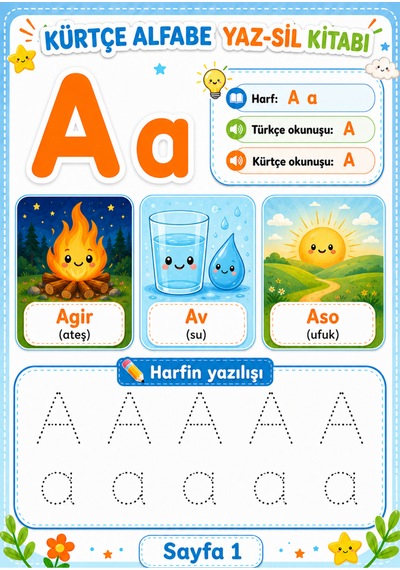 Kürtçe Alfabe Yaz-sil Kitabı 31 Harf
