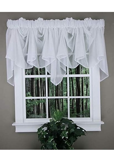 Swags Galore: Splendor Batiste, 254 Cm G X 73 Cm U, Sheer Festoon Valance Beyaz A Antrasit