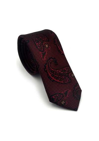 Gaffy Bordo Lacivert Şal Desenli Dokuma Kumaş Mendilli Slim Fit Kravat // Sdk-2604-4 Bordo