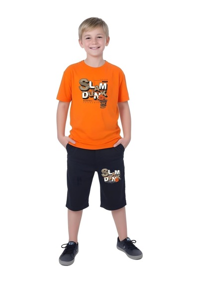 Fyk Kids Erkek Çocuk Yazlık Slam Dunk Baskılı Alt-üst Takım Turuncu