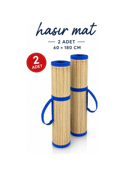 2 Adet Hasır Mat, Plaj - Kamp Matı, 60x180 Cm Krem