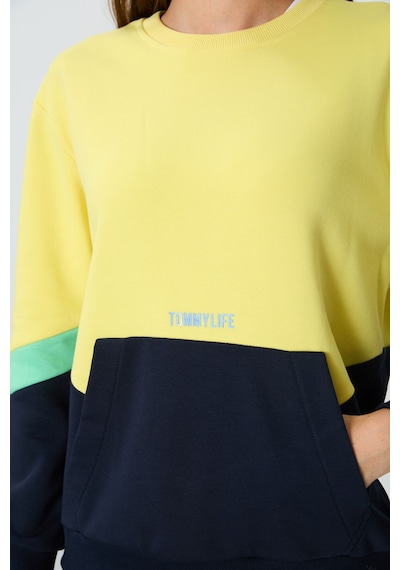 Tommy Life Sarı Kompakt Pamuklu Kalın Pürüzsüz Dokulu O Yaka Oversize Fit Kadın Sweatshirt - 97289 Sarı