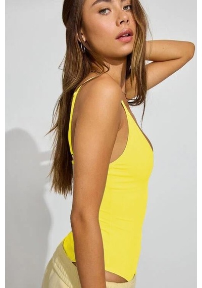 Madmext Sarı Askılı Kadın Bodysuit Mg2542