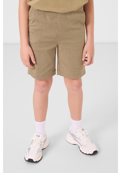 Koyu Bej-camel Pamuklu Oversize Fit Dokuma Hafif Esnek Chino Erkek Çocuk Şort Takım - 11278 Koyu Bej