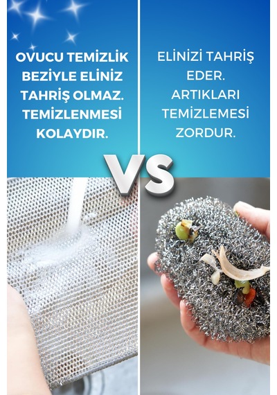 Grimorlife 4 Adet İnox Telli Ovucu 2 Katlı Temizlik Bezi- Çizmez Bulaşık Bezi Bulaşık Teli 20x20 Cm