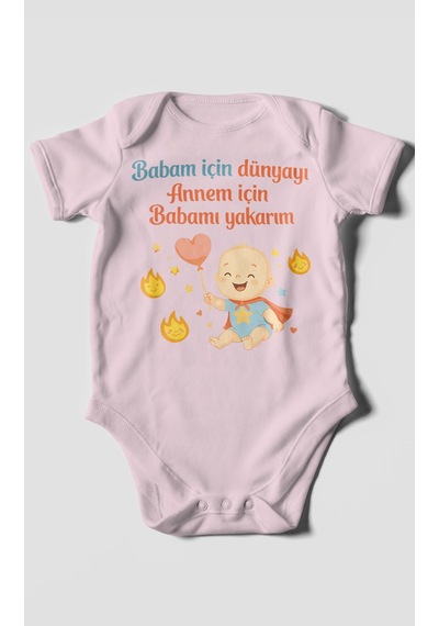 Morivokids Babaya Ve Anneye Özel Kısa Kollu Bebek Body %100 Pamuk Bebe Pembe