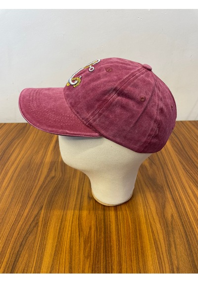 Hamze Çapa Nakışlı Denizci Yıkamalı Vintage Eskitme Unisex Cap Şapka Bordo