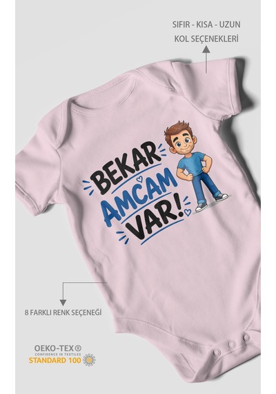 Morivokids Bekar Amcam Var Kısa Kollu Bebek Body %100 Pamuk Bebe Pembe