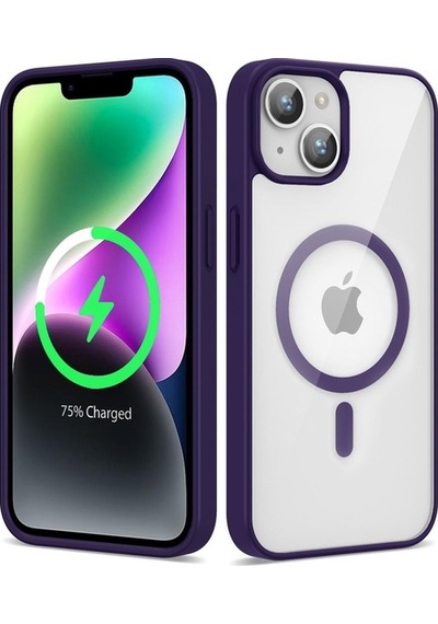 Apple Uyumlu iPhone 14 Kılıf M-safe Wireless Şarj Özellikli Silikon Zore Ege Kapak Derin Mor