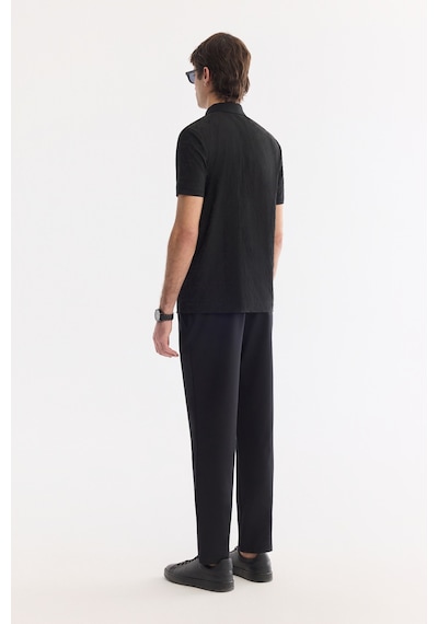 Avva Erkek Siyah Kıvrılmaz Polo Yaka Fermuarlı Regular Fit T-shirt A61y1046