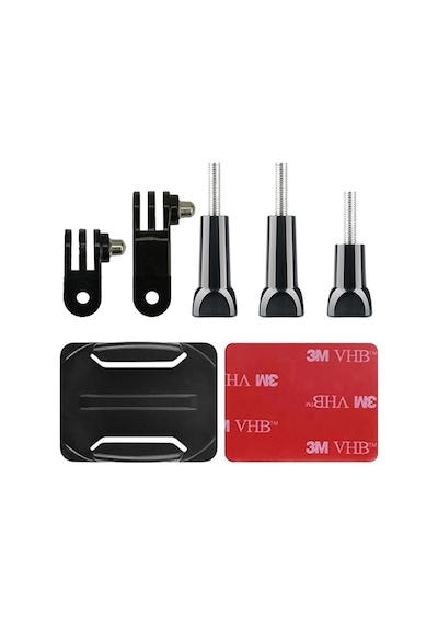 Gplus Bs07kv 7 Parça Oval Zemin Kavisli Yüzey Vidalı 3 Yollu Aksiyon Kamera Uyumlu 3m Yapışkan Motor Kask Bağlantı Seti Siyah