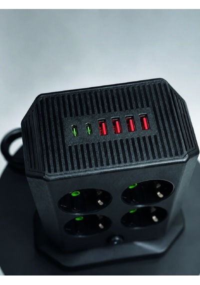 Çoklu Priz 8 Çıkışlı 4 Usb 2 Typec Anahtarlı Dikey Priz Kulesi 0 - 2 M