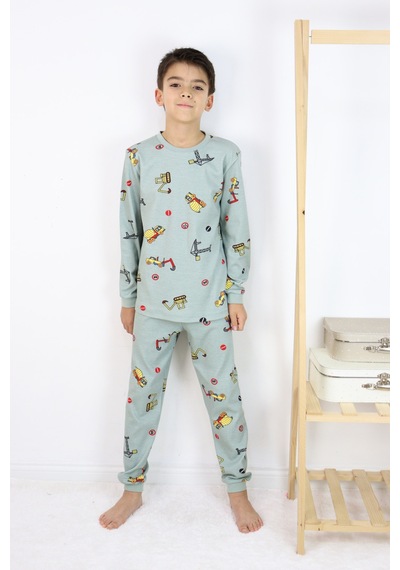 Harika Kids Erkek Çocuk Baskılı İnterlok Kumaş Uzun Kollu Pijama Takımı Açık Yeşil Harika Kids Erkek Çocuk Baskılı İnterlok Kumaş Uzun Kollu Pijama Takımı Açık Yeşil