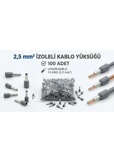 2,5mm İzoleli Kablo Yüksüğü 100 Adet 14awg
