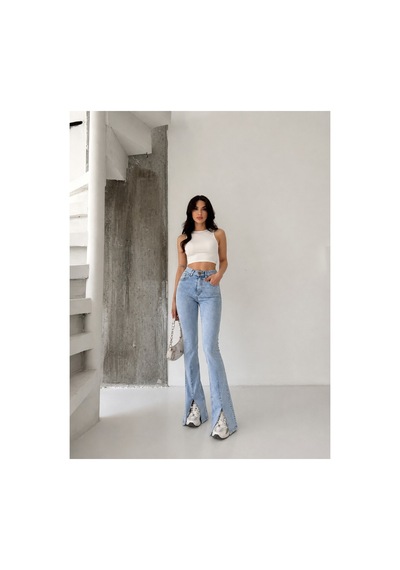 Kene Jeans Buz Kar Ön Bacak Pens Yırtmaçlı Esnek İspanyol Paça Pantolon Buz Kar