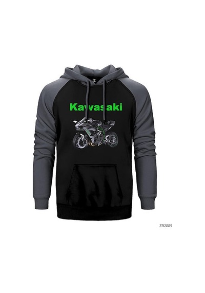 Kawasaki H2r Gri Renk Reglan Kol Sweatshirt / Hoodie