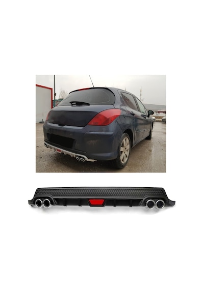 Peugeot 308 Uyumlu Body Kit Difüzör 4 Çıkış Yuvarlak Siyah Model 2
