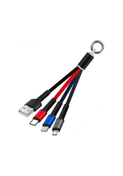 3 Başlıklı Kısa Işıklı Şarj Data Kablosu Powerbank Kablosu 3 Uclu Anahtarlıklı Tüm Telefonlara Uyumlu Diğer