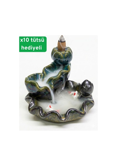 Seramik Şelale Tütsülük Nilüfer Tasarımlı 10 Adet Tütsü Hediyeli