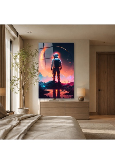 Kızıl Gezegende Duran Astronot Çerçevesiz Cam Tablo