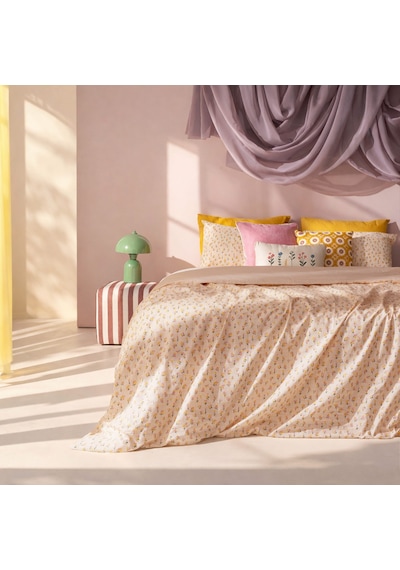Soft Bloom Tek Kişilik Nevresim Takımı - Hardal / Pembe Çok Renkli