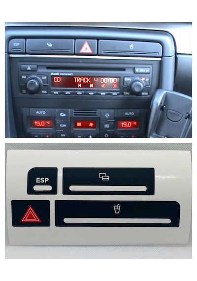 A4 B6 - B7 Kasa 2001-2008 Arası Dörtlü Sinyal Bardaklık Esp Düğmesi Sticker Etiket Tamir Kiti 1 Adet
