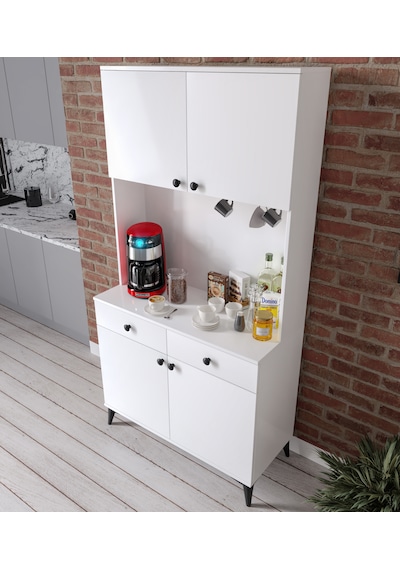 Demre 4 Kapaklı 2 Çekmeceli Kahve Köşeşi Beyaz Tamamı Mdf 100 Cm Beyaz