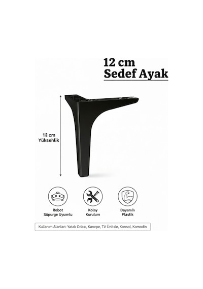 Sedef 12 Cm Siyah Mobilya Kanepe Sehpa Tv Ünitesi Koltuk Ve Konsol Ayağı Siyah