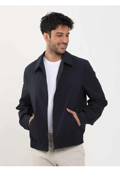 Dufy Lacivert Erkek Regular Fit Düz Klasik Yaka Bomber Mont - 104394-Lacivert