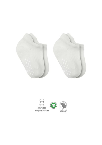 2'li Sneakers Kaymaz Basic Penye Çorap Bs20103 Ekru Ekru Renkli Çok Renkli
