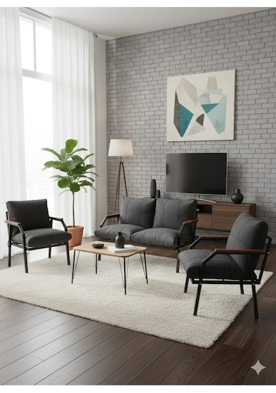 Ard & Garden Linda 211 Sehpalı Antrasit Fermuarlı Bahçe Balkon Takımı, Cafe, Salon - Metal Kanepe Koltuk Takımı Gri