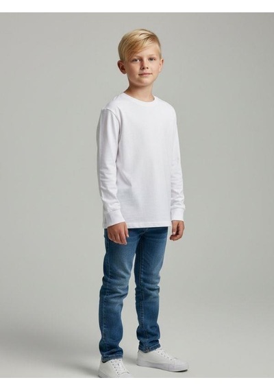 Zekids Erkek Çocuk Pamuklu Uzun Kol Basic T-shirt-16713 KREM