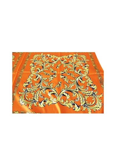 Tikitonki Etnik Çiçek Desenli Turuncu Saten Eşarp - 90x90 Turuncu Turuncu