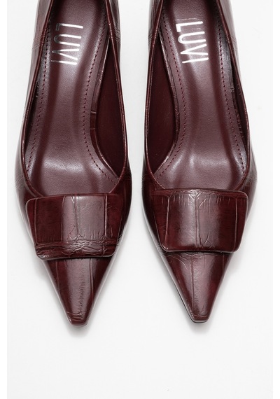Luvishoes Luvi Shoes Marcıa Bordo Baskı Tokalı Kadın Topuklu Ayakkabı Bordo