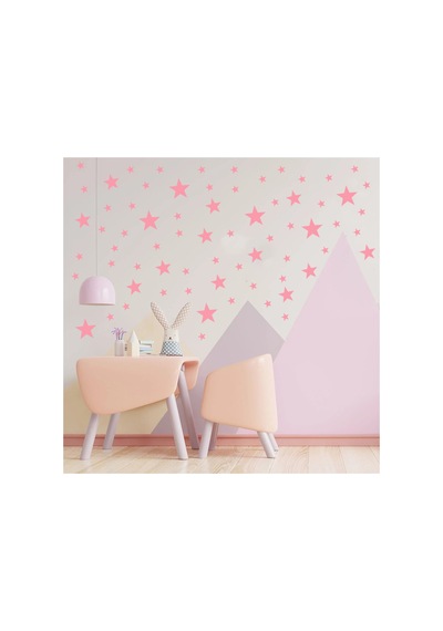 Bebe Pembe Renginde Yıldız Duvar Sticker 2,5-5-7,5-10cm Karışık Ebatlarda - 155 Adet