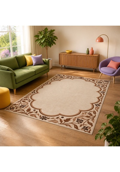 Kartela Halı Bulut Çerçeveli Klasik Halı Bakır Kaymaz Taban Makinede Yıkanabilir 160x240 Cm