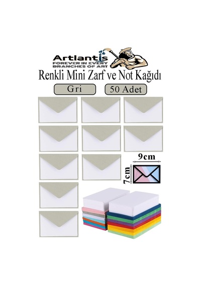 Gri Mini Zarf 7x9 Cm Not Kağıtlı 50 Adet Küçük Gri Zarf Mektup Oyun Zarfı Doğum Günü Dilekleri Zarfı Canlı Renk