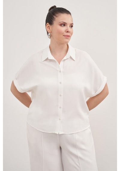 Myline Kısa Kollu Oversize Gömlek-1791 Beyaz