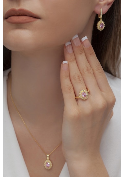 Agakulche Oval Model Kadın Gümüş Takı Seti Gold S62-gp 925